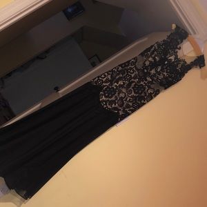 Long black and lace prom dress